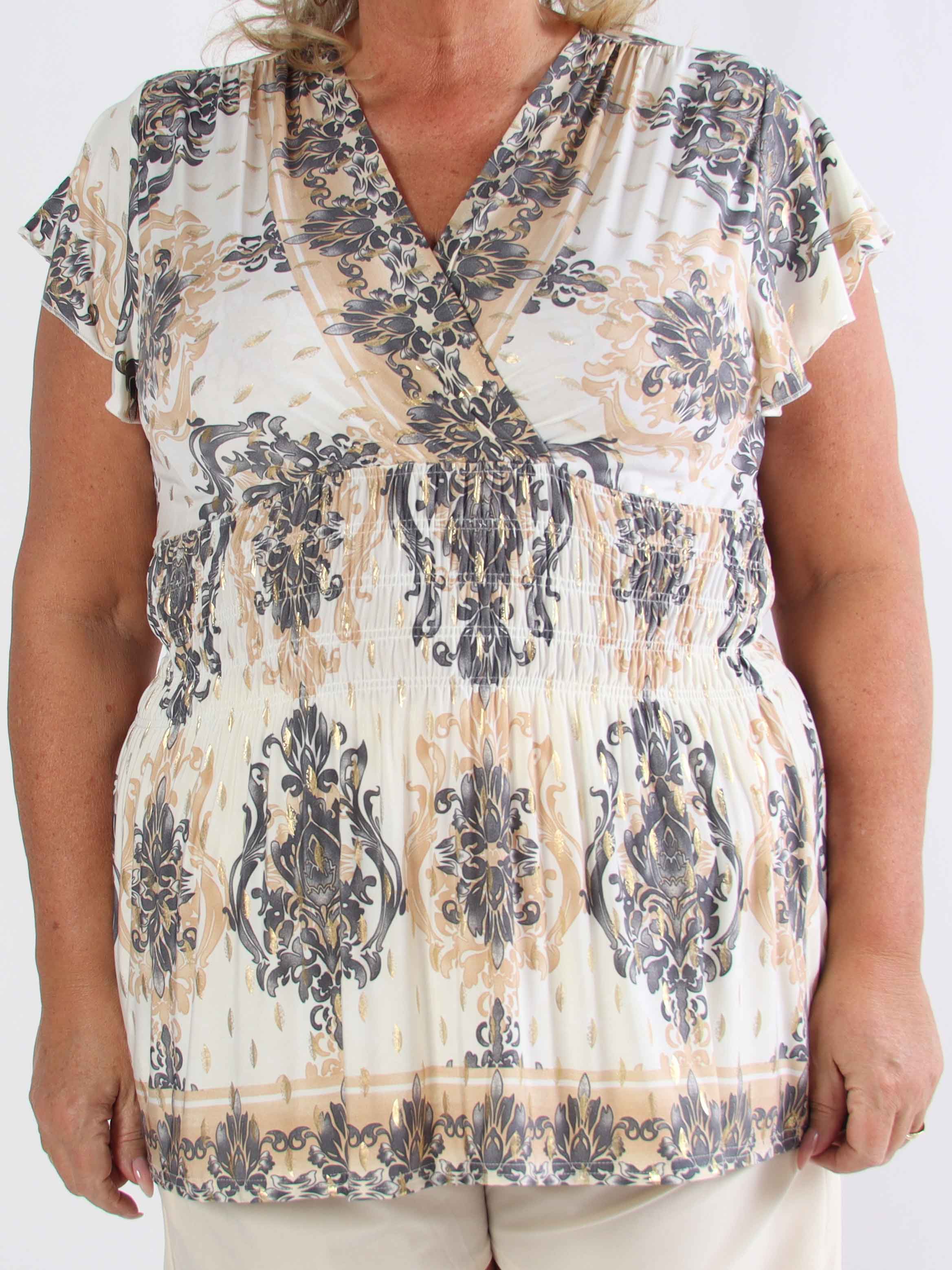 Pams Elegance Shirt - Sød plus size elastisk bluse med fint print